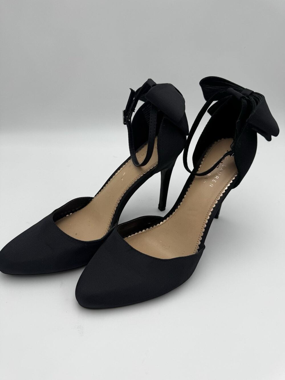 Lauren Conrad LC Black Bow Ankle Strap Pumps Heels Women’s Size 10